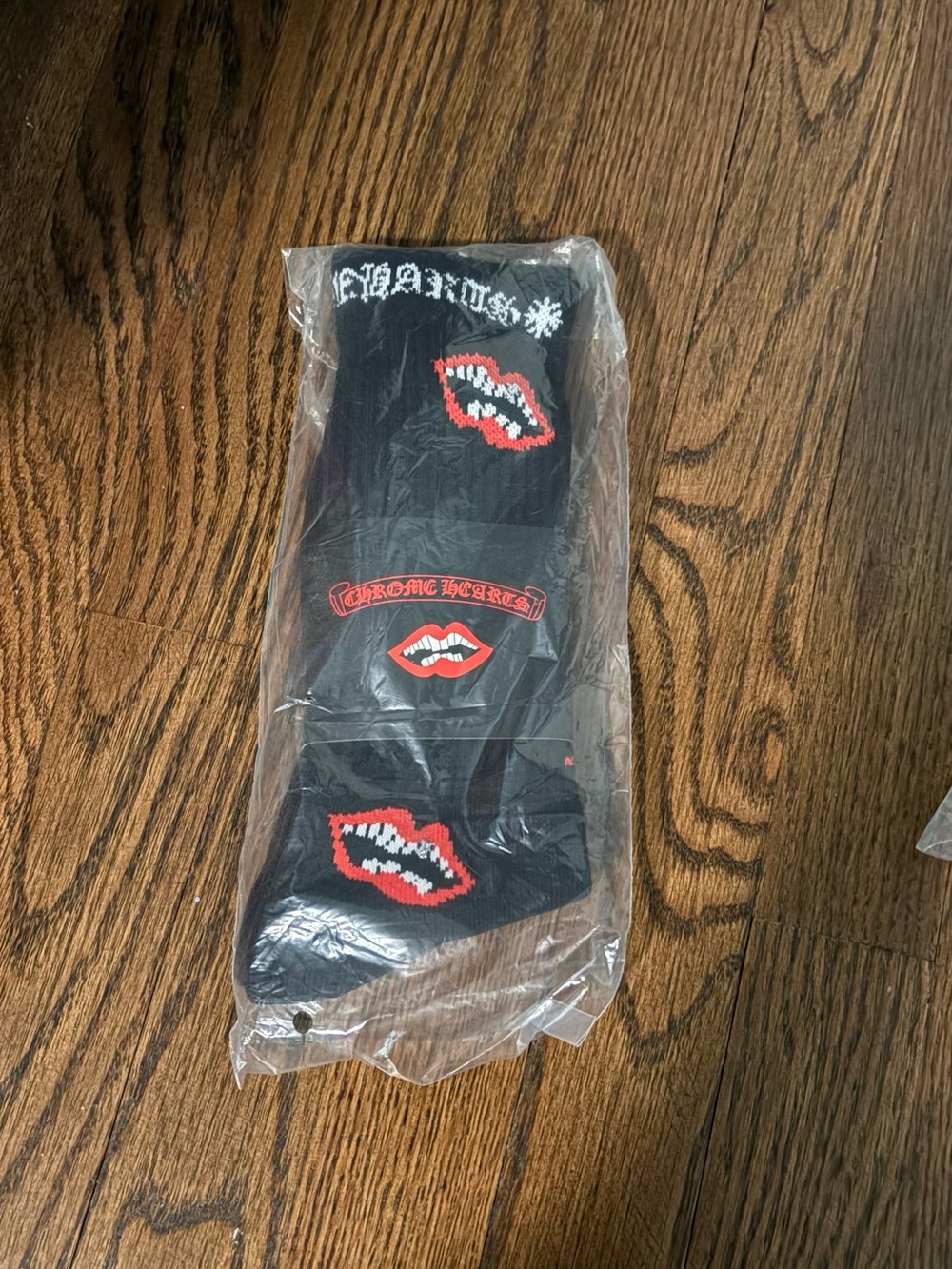 Chrome Hearts Black Socks with Red Lip Graphics and Logo